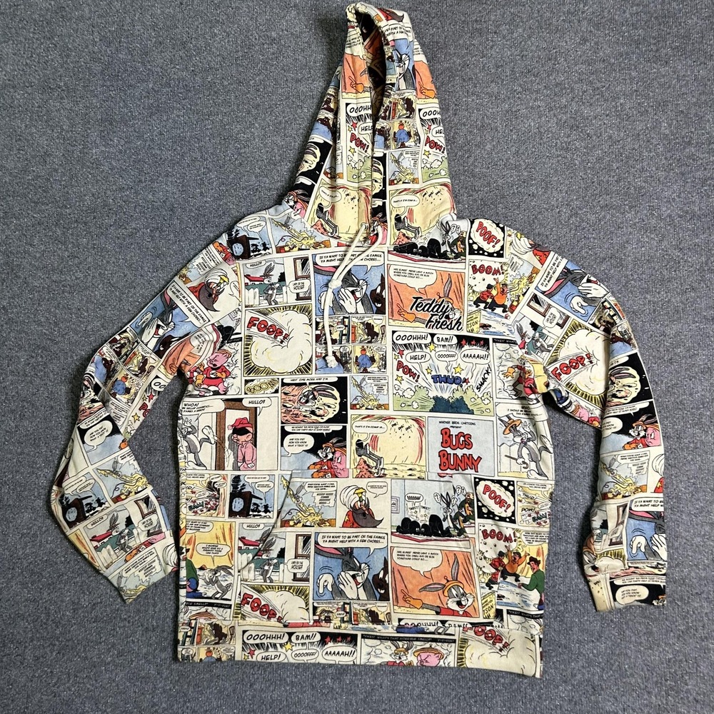 Teddy Fresh x Looney Tunes Hoodie Mens Medium Bugs Bunny All Over Print Pullover